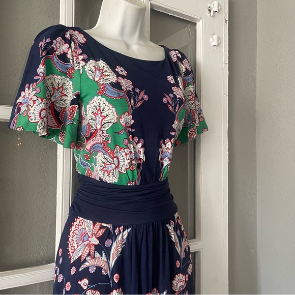 Boden Navy and Green Floral Midi Dress - Picture 6 of 10